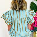  Double Ruffled Sleeve Striped Blouse | S-XL