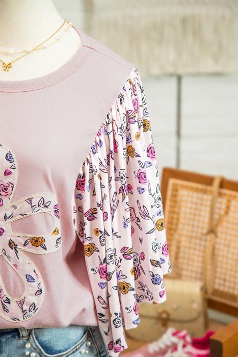 Contrast Floral Patchwork Flowy Half-Sleeve Blouse | S-XL