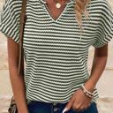  Notched V-Neck Textured Knit Short Sleeve Top | S-XL