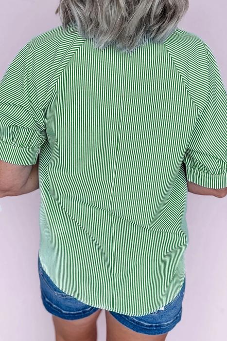 Striped Collared Split Neck Blouse | S-XL