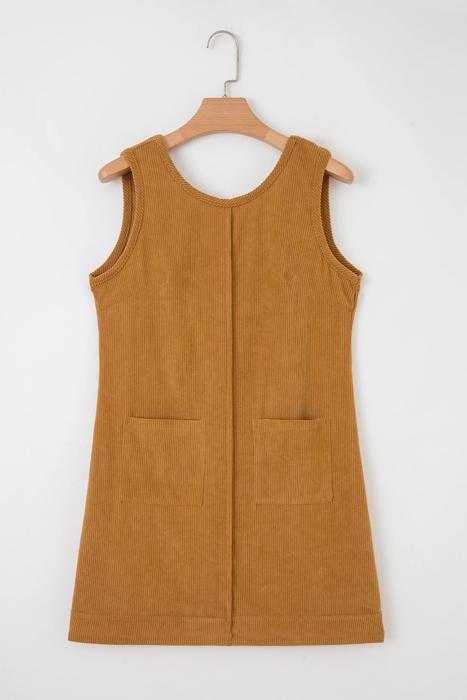 Corduroy Patched Pocket Mini Dress | S-XL