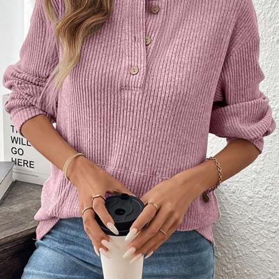 Ribbed  Henley Knit Front Pouch Pocket Top | S-XL