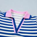  Preppy Stripe Polo Collar Ruffle Detail Top | S-XL