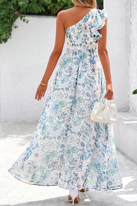 Tropical Bloom One-Shoulder Maxi Dress | S-XL