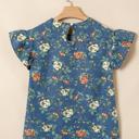  Casual Floral Denim Puff Sleeve Top | S-XL