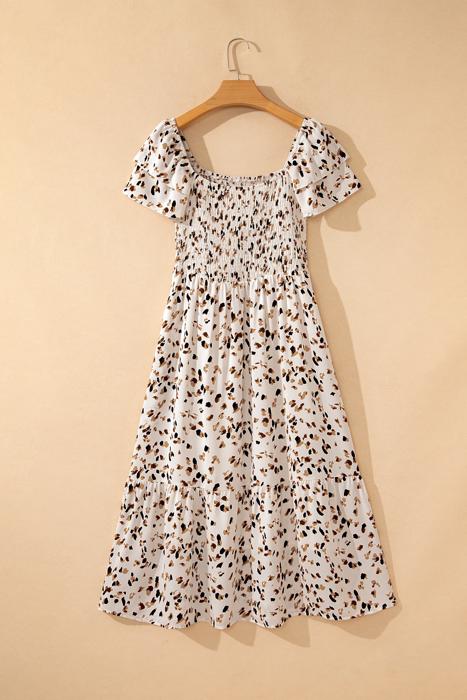 Ditsy Floral Print Smocked Square Neck Mini Dress | S-XL