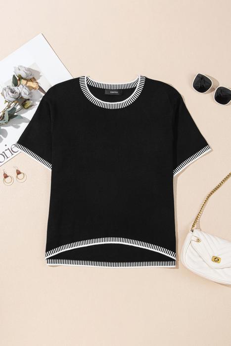 Solene Striped-Trim Round Neck Sweater | S-XL
