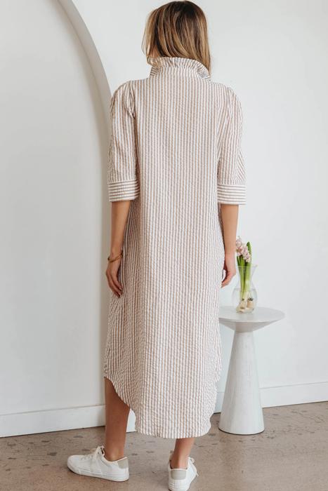 Striped Collar Half Sleeve Shirt Maxi Dress | S-XL