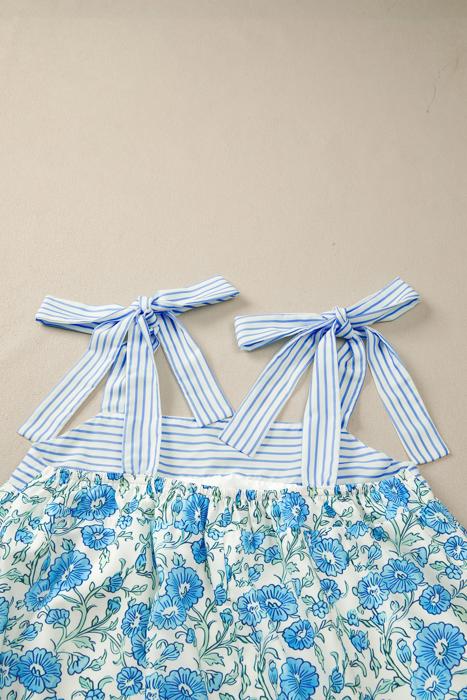 Floral Print Bow Strap Patchwork Mini Dress | S-XL