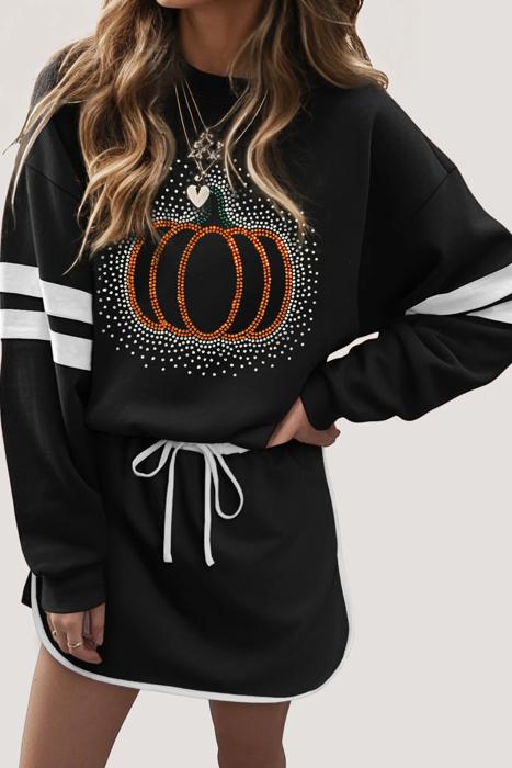 Rhinestone Graphic Varsity Pullover and Skort Set | S-XL
