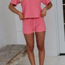  Striped Knit T-Shirt & Elastic Waist Shorts Set | S-XL