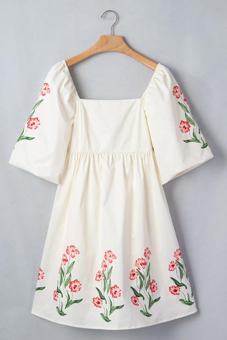 Boho Floral Print Puff Sleeve Dress | S-XL