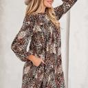  Leopard Print Ruffled Long Sleeve Mini Dress | S-XL
