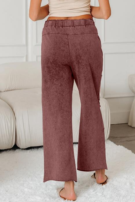 Lace-Up Raw Hem Patched Pocket Pants | S-XL