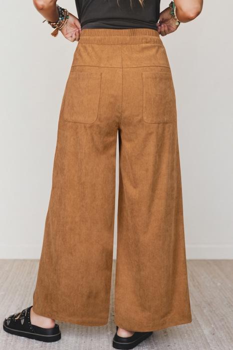 Button Front Elastic Waist Wide Leg Pants | S-XL