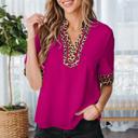  Leopard Patchwork Split Neck Blouse | S-XL