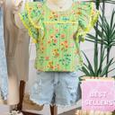  Stripe Floral Ruffle Sleeve Top | S-XL