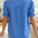  Short Puff Sleeve Stripe Ruffle Blouse | S-XL