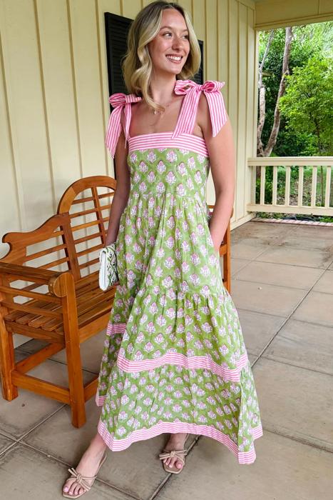 Floral Stripe Knot Strap Maxi Dress | S-XL