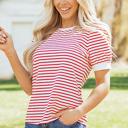  Stripe Trim Round Neck Short Puff Sleeve Top | S-XL