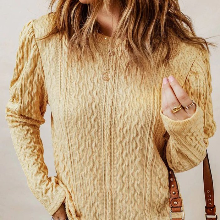 Textured Puffy Sleeve Knit Sweater