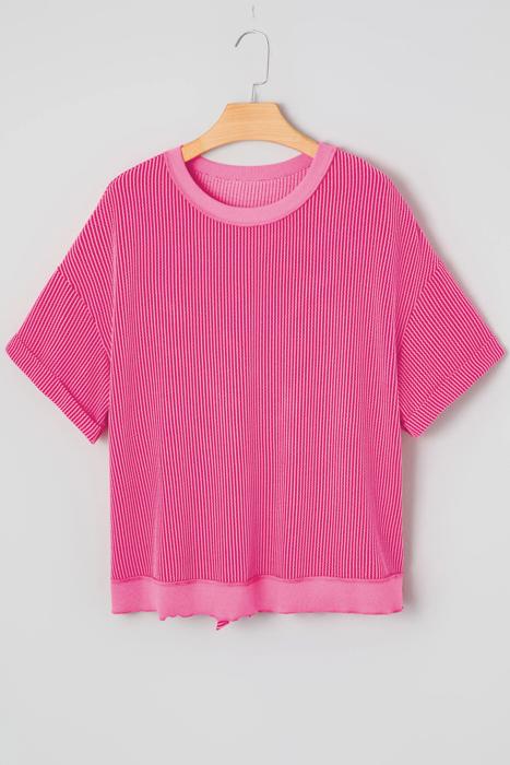 Spiral Ribbed Bow-Back Oversized Tee | S-XL