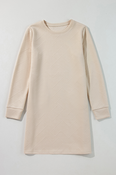 Textured Long Sleeve Side Pockets Shift Dress