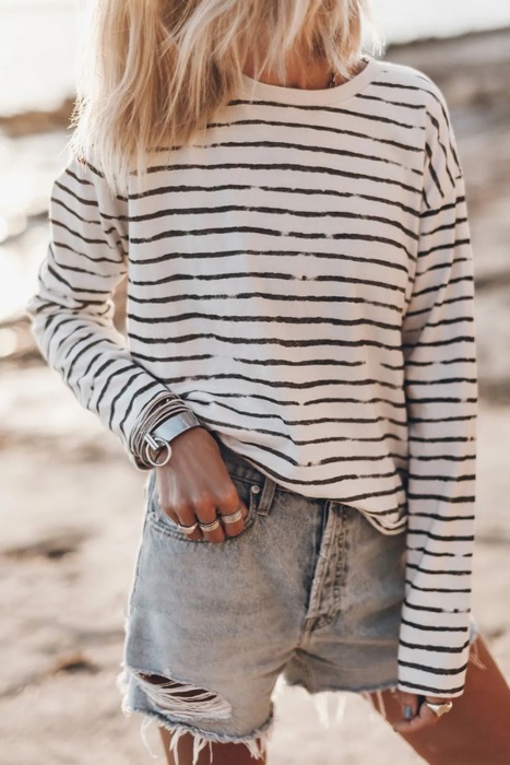 Casual Retro Striped Long Sleeve Top | S-XL