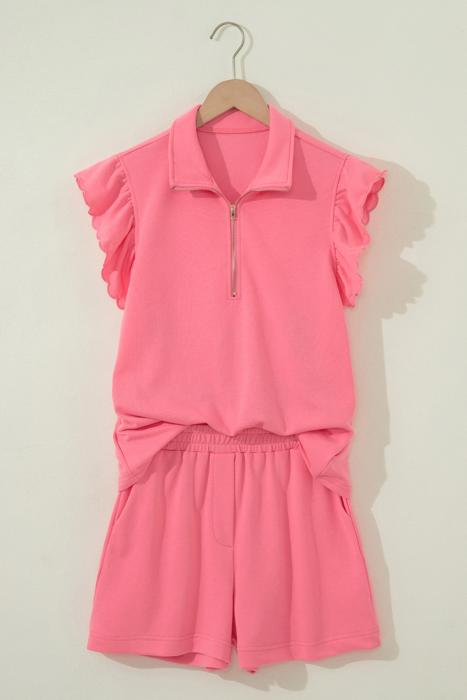 Ruffled Half Zipped Short Set | S-XL