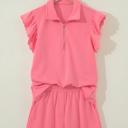  Ruffled Half Zipped Short Set | S-XL