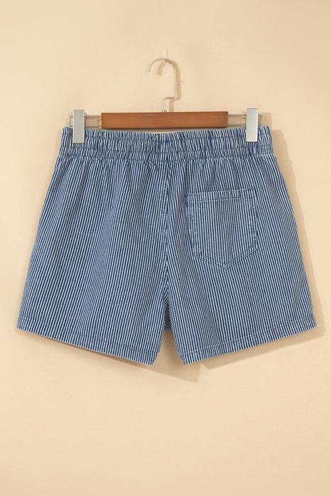 Striped Drawstring Elastic Waist Denim Shorts | S-XL