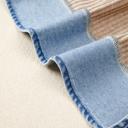  Ribbed Knit Denim Color Block Collared Blouse | S-XL