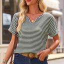  Notched V-Neck Textured Knit Short Sleeve Top | S-XL