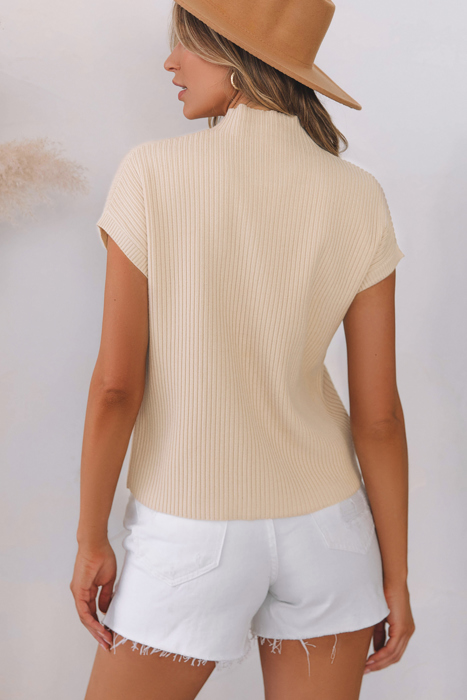 Pocket Ribbed Knit Short Sleeve Sweater | S-XL