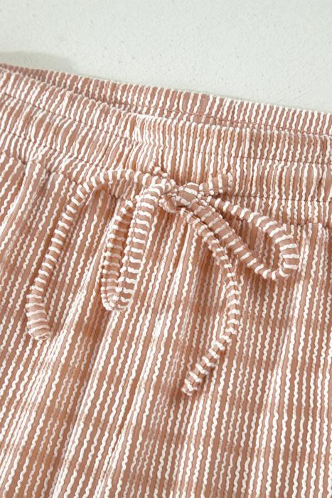 Striped Ribbed Tee & Drawstring Shorts Set | S-XL