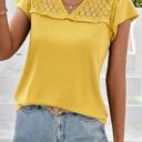  Sheer Lace Split Neck Ruffle Blouse | S-XL