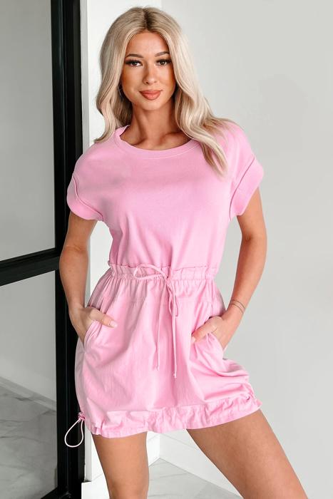 Cuffed Sleeve Patchwork Drawstring Mini Dress | S-XL