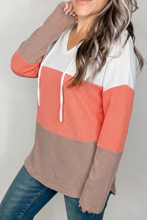 Ribbed Colorblock Hooded Pullover | S-XL