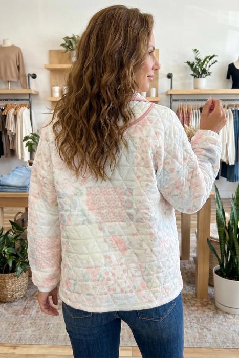 Floral Embroidered Quilted Zip-Up Sweatshirt | S-XL
