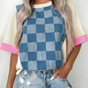  Checkerboard Denim Chic Top | S-XL
