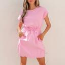  Cuffed Sleeve Patchwork Drawstring Mini Dress | S-XL