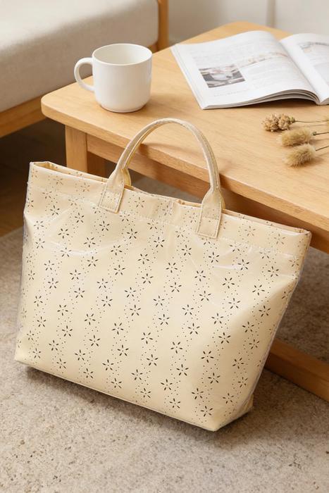Glossy Floral Eyelet Waterproof Tote Bag