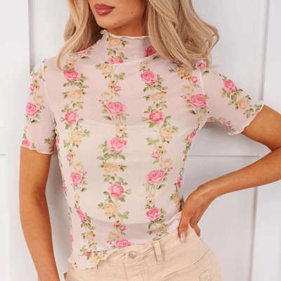 Sheer Bloom Mock Neck Top | S-XL