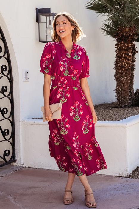 Floral Print V Neck Maxi Dress | S-XL