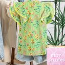  Stripe Floral Ruffle Sleeve Top | S-XL