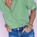  Striped Collared Split Neck Blouse | S-XL
