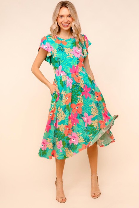 Ruffle Bloom Midi Dress With Pockets | S-3X
