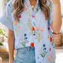  Floral Striped Patchwork Ruffled Collar Shirt | S-XL