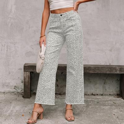 High Waisted Leopard Wide Leg Jeans