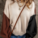  Colorblock Bishop Sleeve Ribbed Trim Sweater